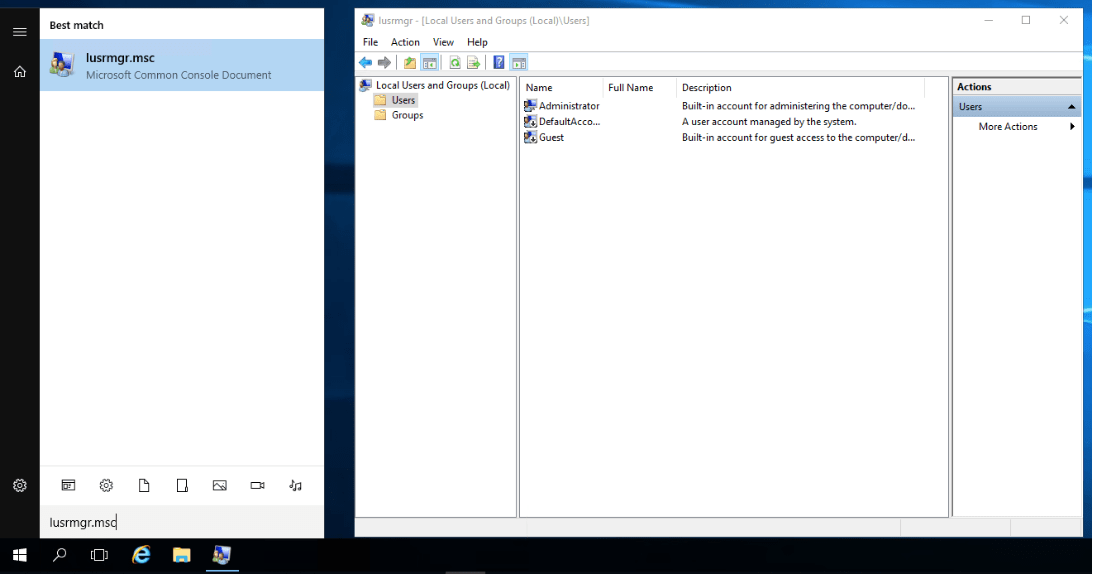 Within a windows server type in lusrmgr.msc into the search bar to locate Users where you can find existing users and groups.